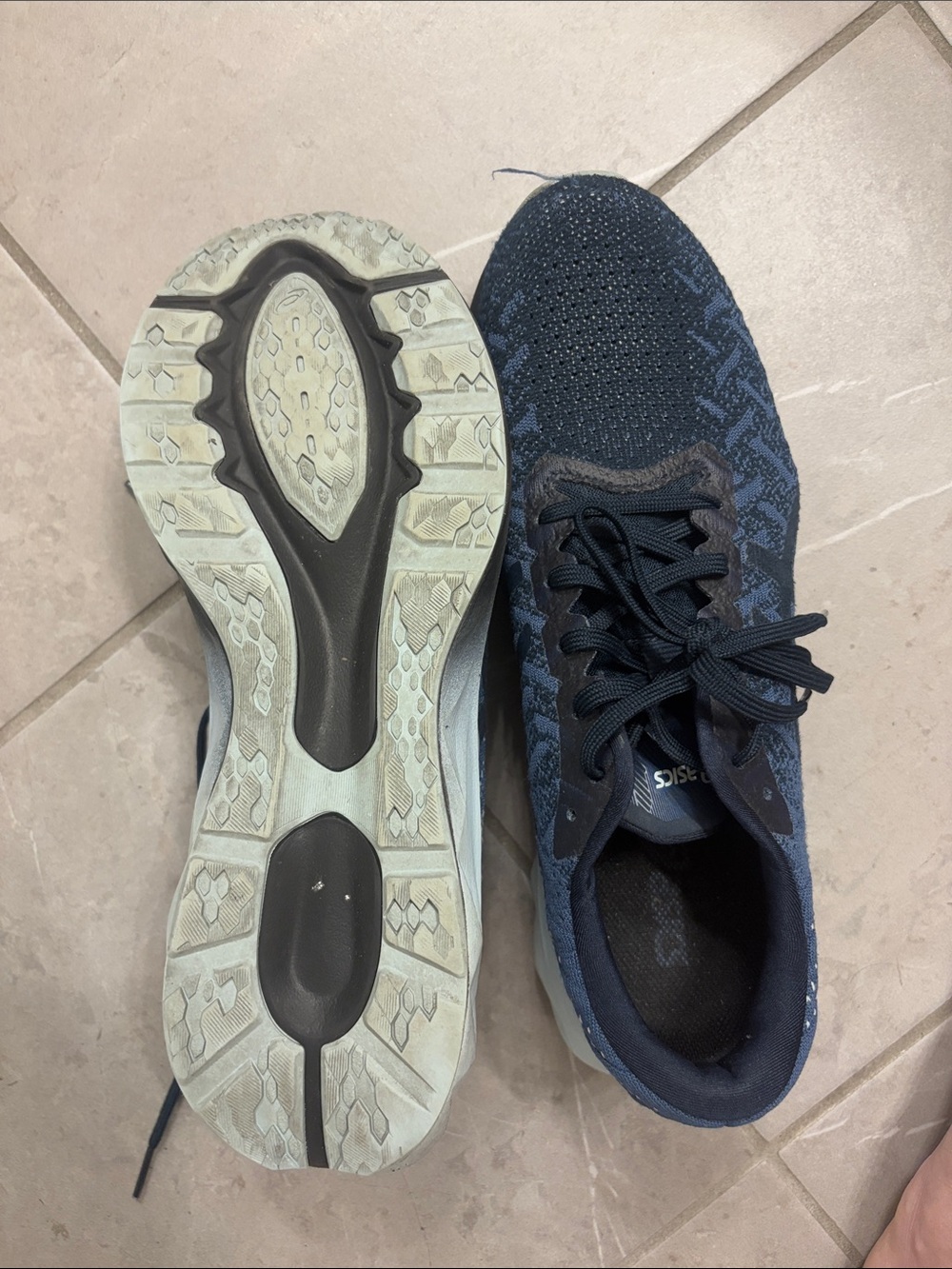 Women’s Navy Knit Asics Running Sneakers - Picture 3 of 4